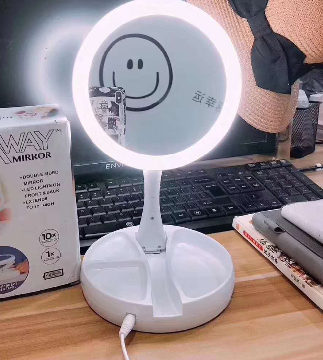 Multi-function double-sided storage vanity mirror LED foldable usb charging